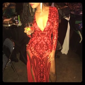 Gorg Red Dress, built in body suit, double slit!
